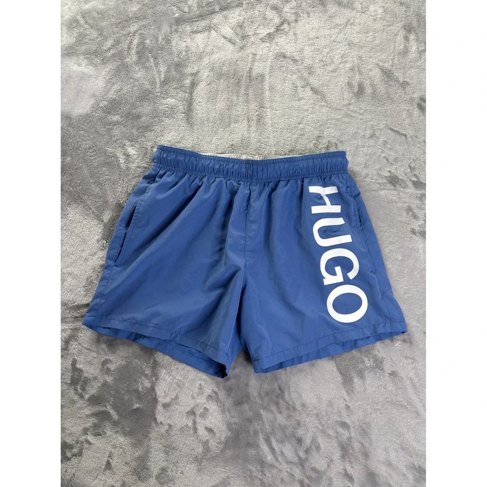 Hugo Mens Swim Trunks S Blue Elastic Waist Drawstring